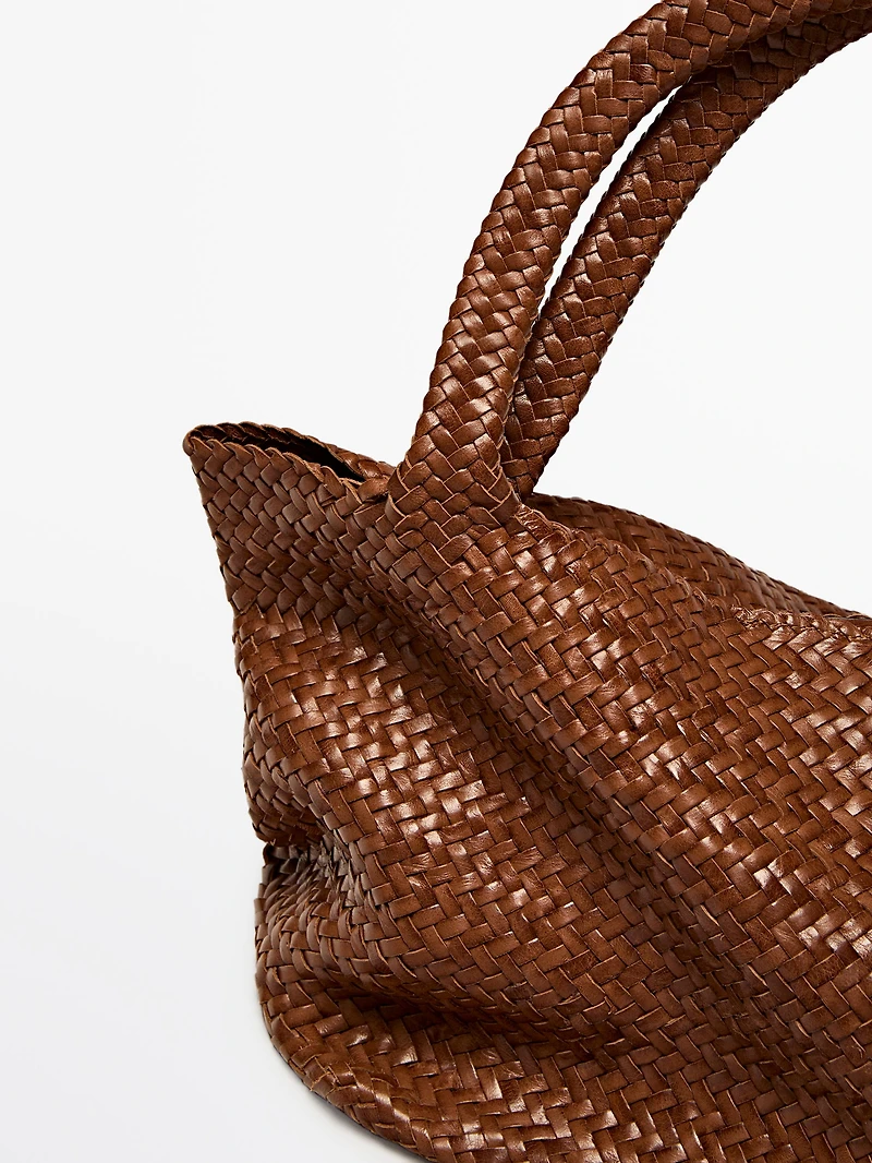 Sac tote tressé moyen format en cuir nappa