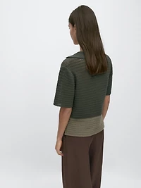 Cutwork short sleeve polo sweater