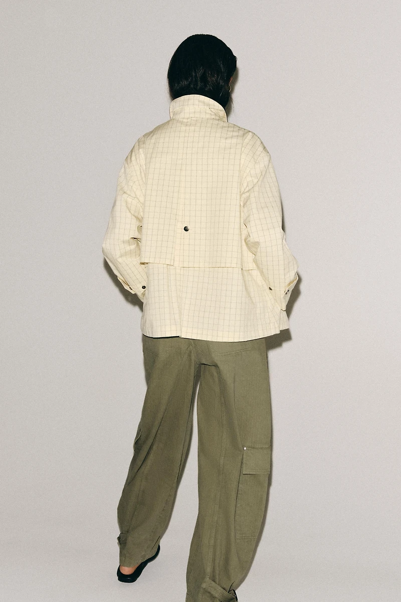 ZW COLLECTION CONTRAST COLLAR PLAID JACKET