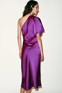 ASYMMETRIC SATIN MIDI DRESS