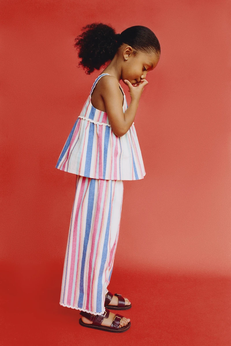 STRIPED LACE WIDE LEG PANTS