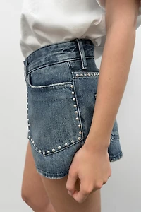 STUDDED TRF DENIM SHORTS