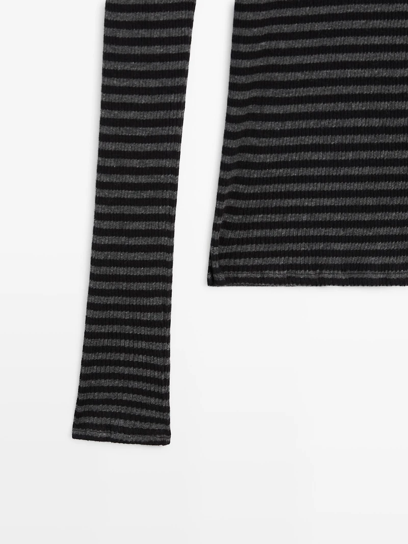 Striped long sleeve T-shirt with trim detail