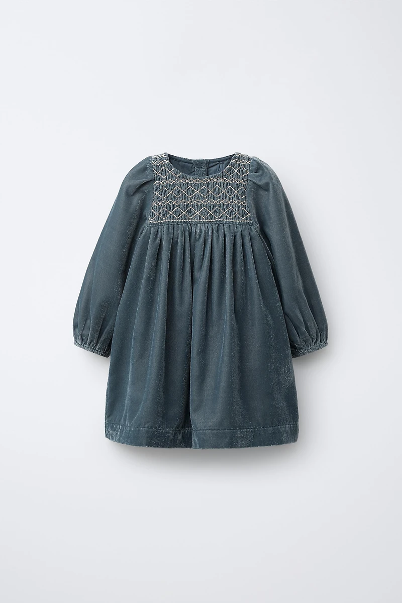 EMBROIDERED VELVET DRESS