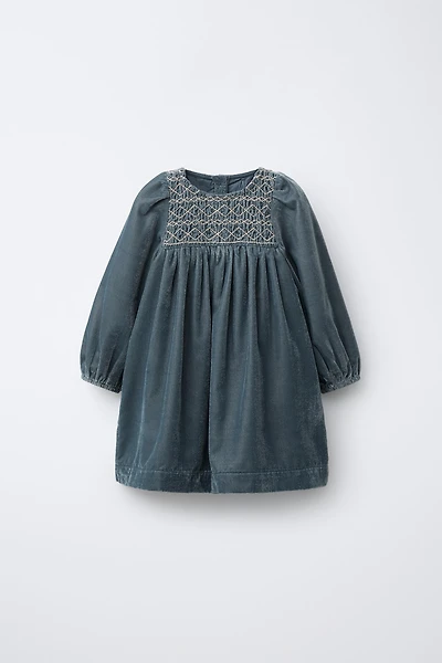 EMBROIDERED VELVET DRESS