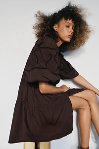 EMBROIDERED POPLIN MINI DRESS