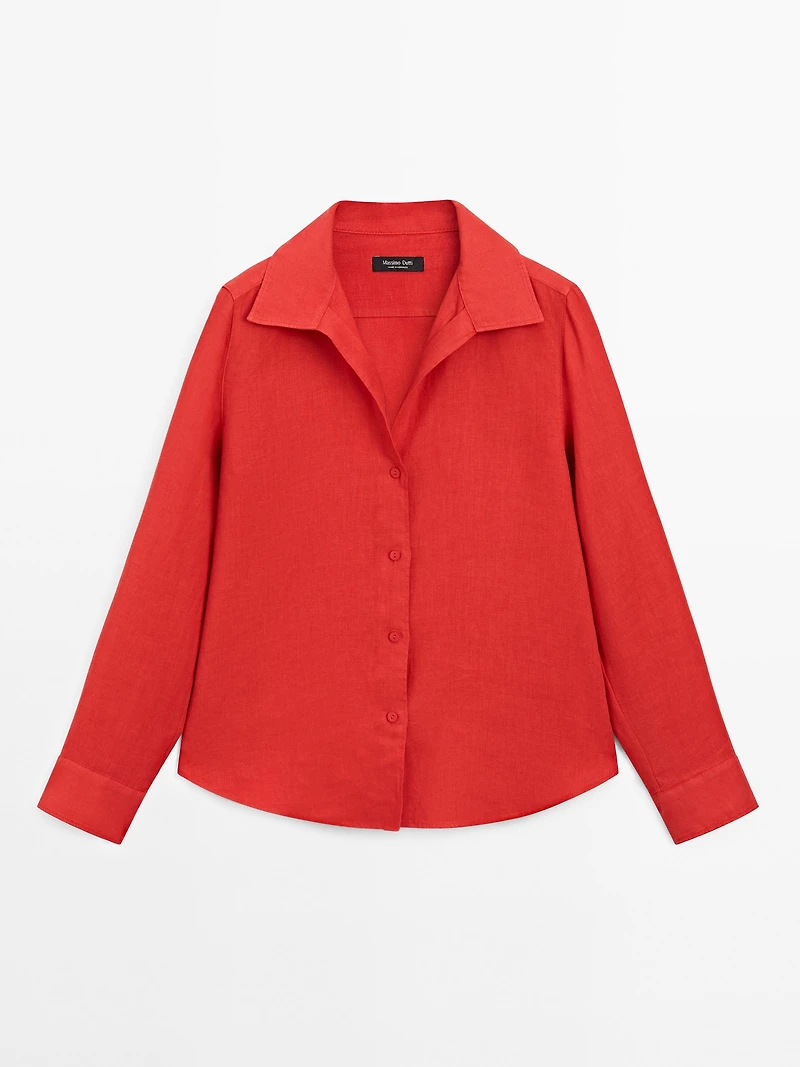 100% linen open collar shirt