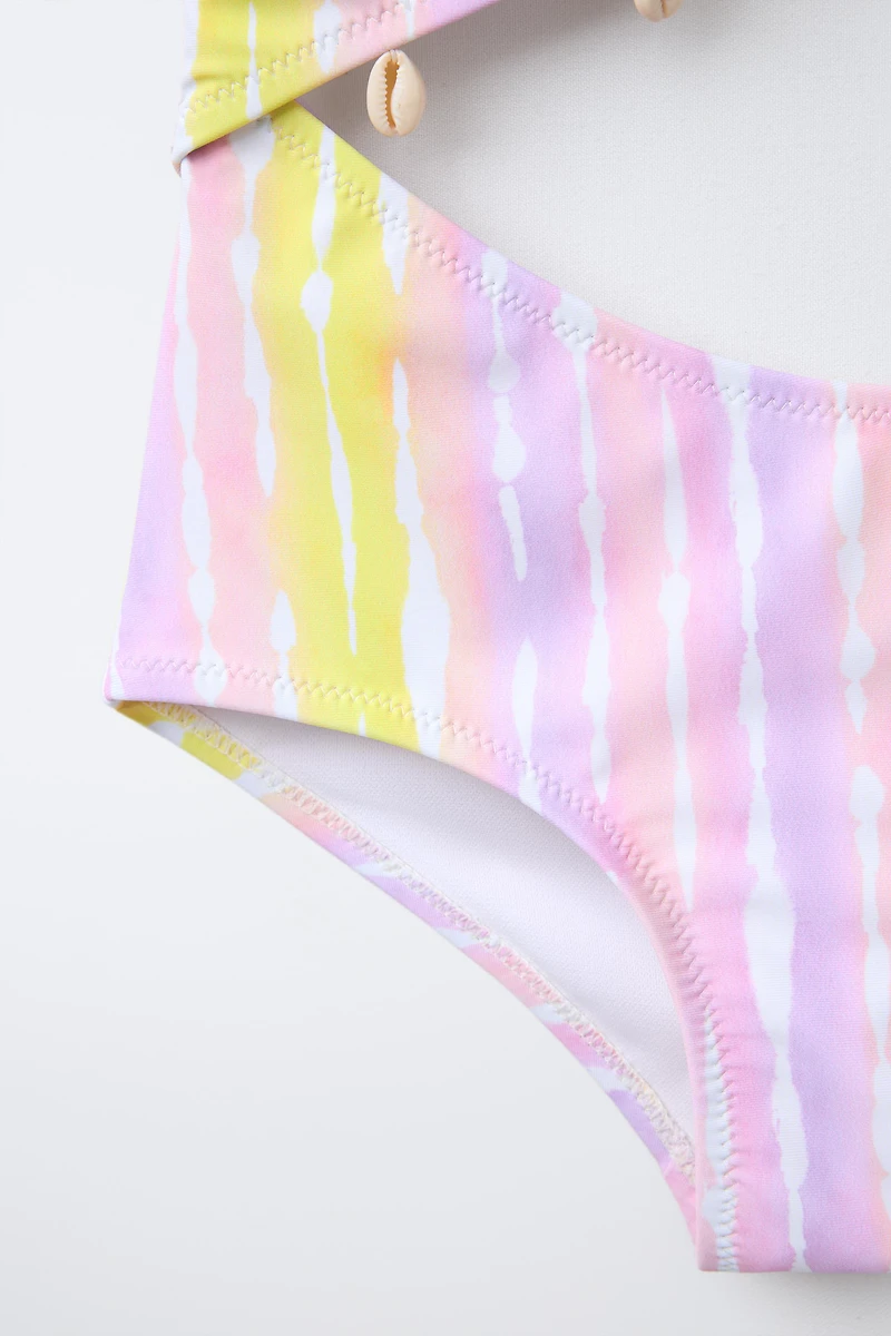 6-14 YEARS/ TIE DYE SWIMSUIT WITH SHELL CUT OUT