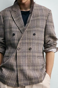 PLAID DOUBLE BREASTED BLAZER