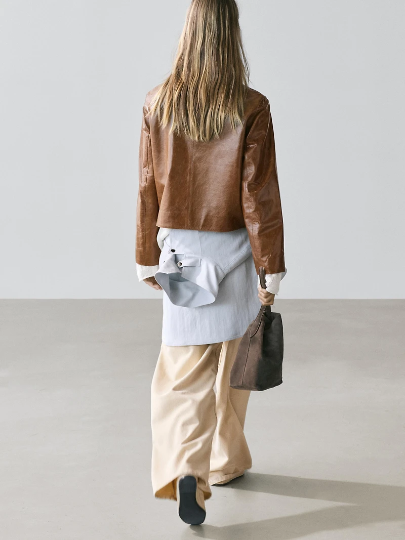 Cropped nappa leather jacket