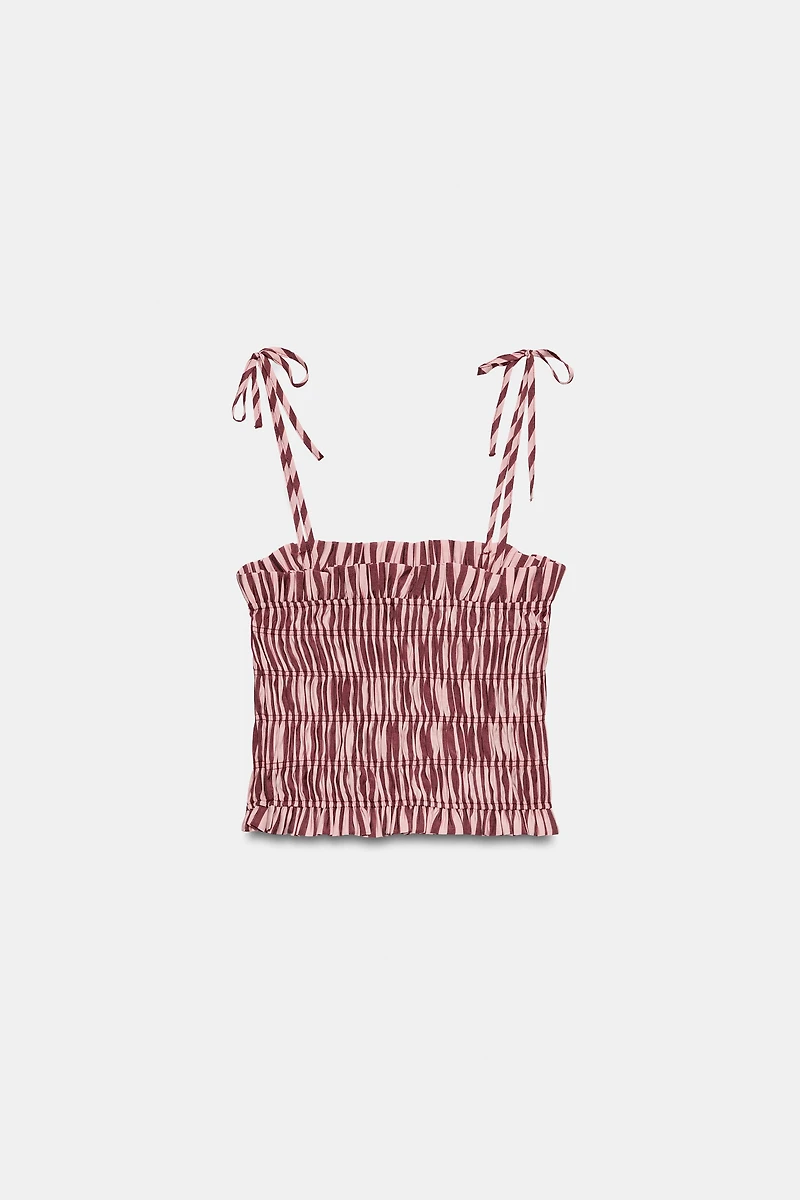 STRIPED RUCHED STRAP TOP