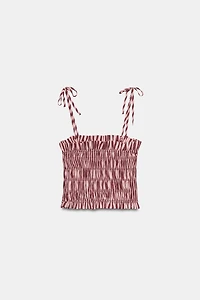STRIPED RUCHED STRAP TOP