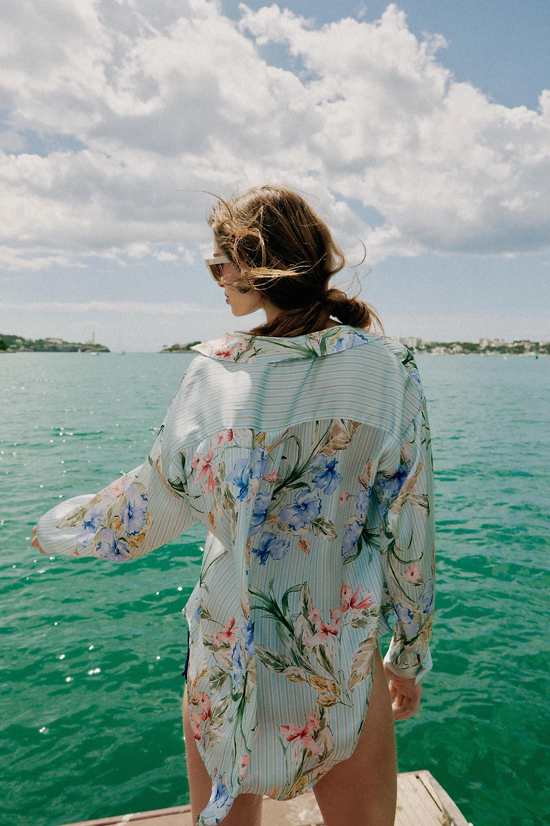 FLORAL PRINT SATIN EFFECT SHIRT