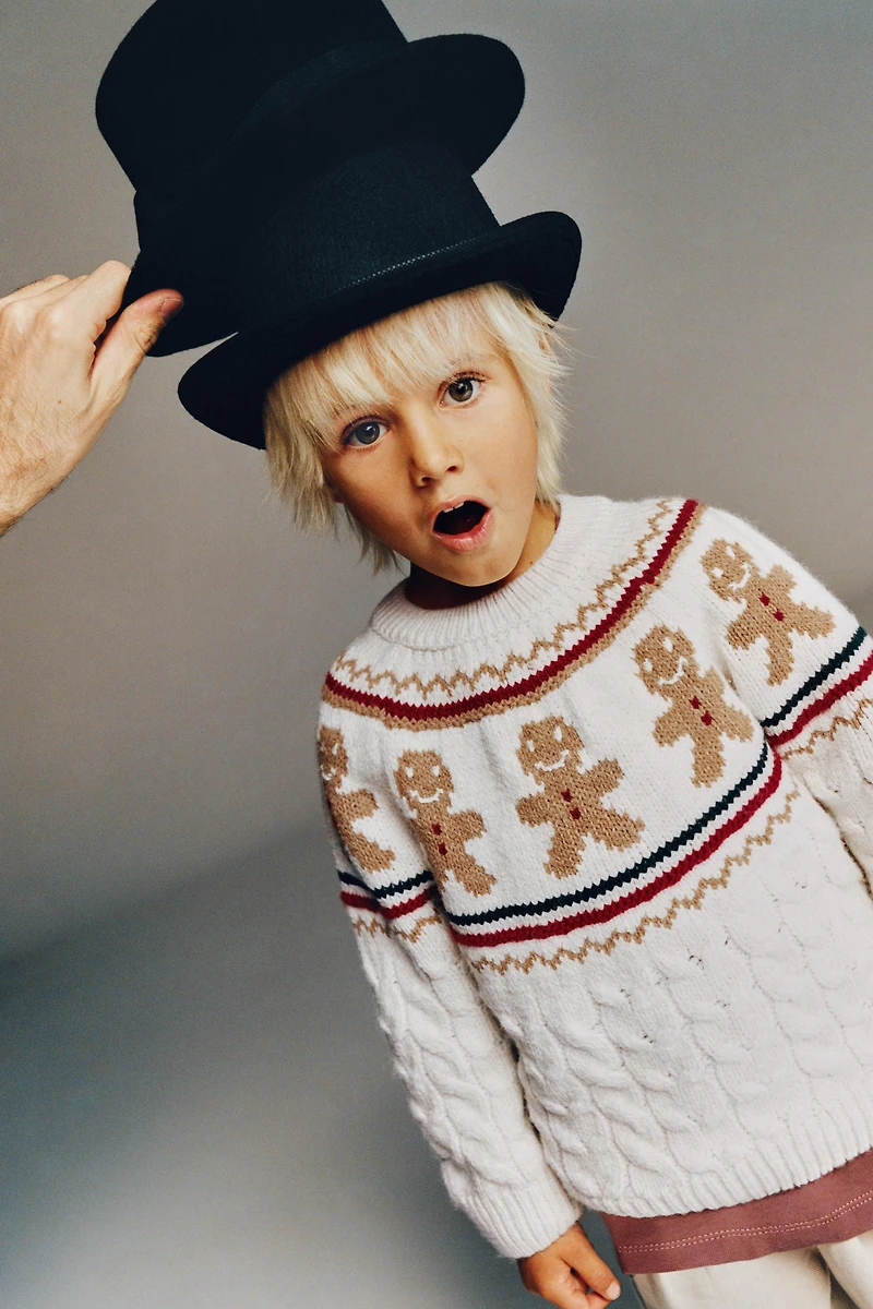 PULL EN MAILLE À TORSADES AVEC IMPRIMÉ BISCUITS