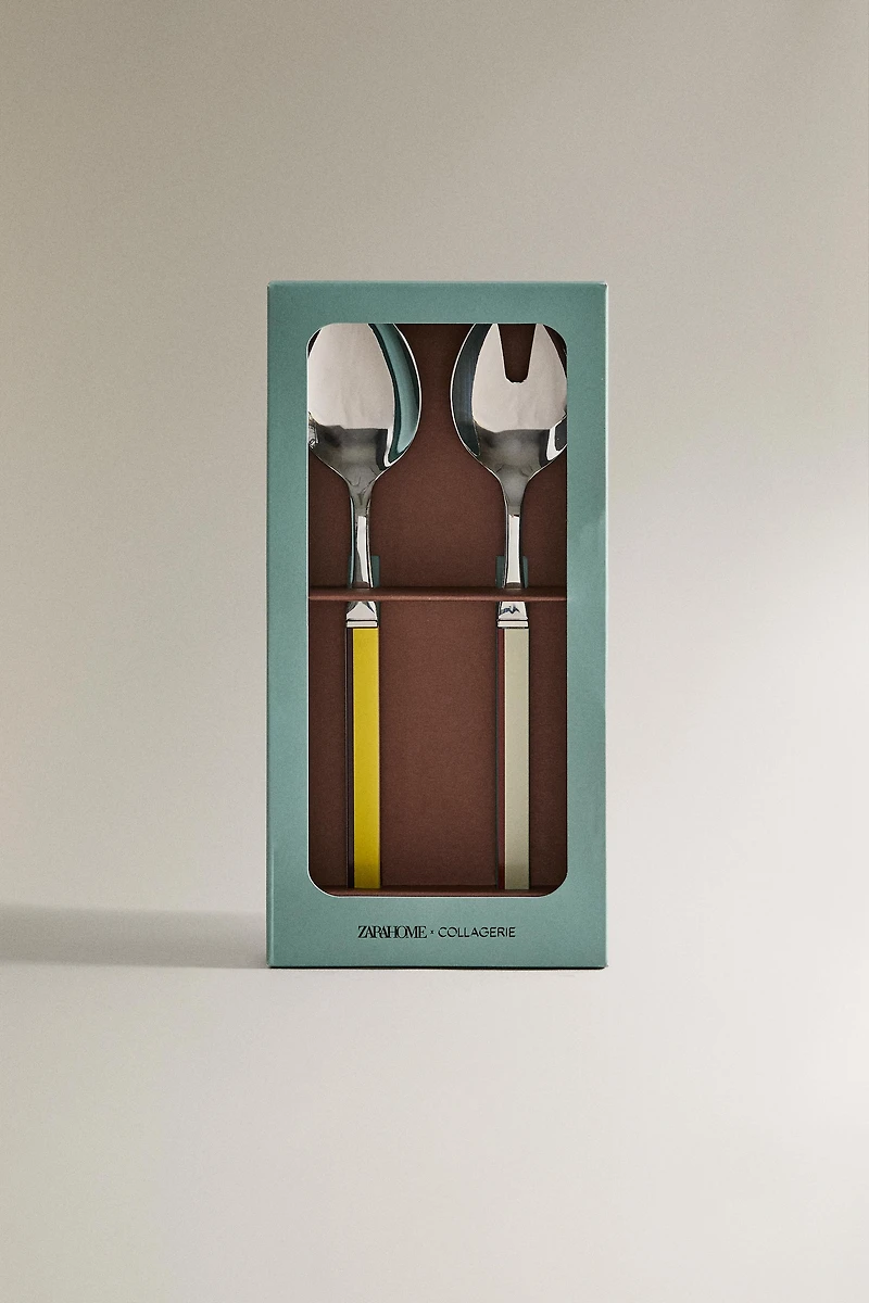 SALAD FLATWARE SET WITH STRIPED HANDLE (SET OF 2) X COLLAGERIE