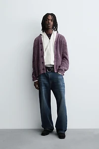 TEXTURED CARDIGAN WITH DISTRESSED EFFECT