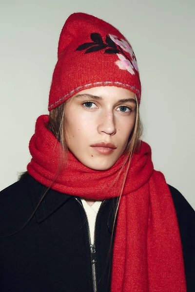 BONNET BEANIE FLEURS CONTRASTE