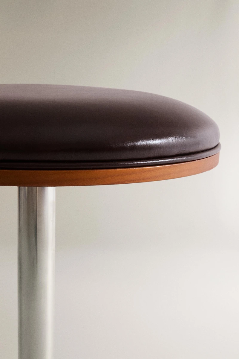 LEATHER AND STAINLESS STEEL STOOL