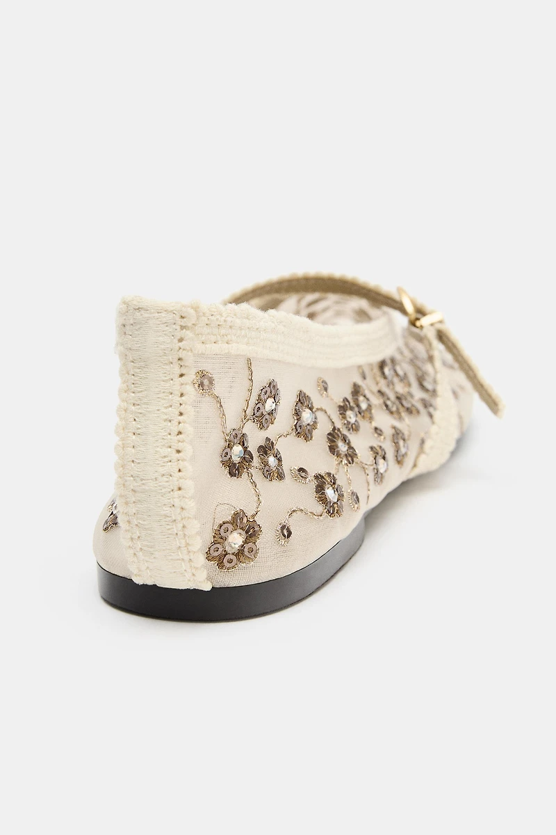 MESH BALLET FLATS WITH RHINESTONES