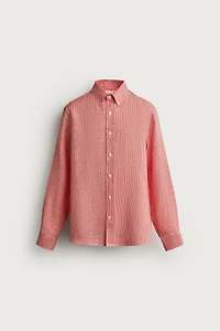 100% LINEN REGULAR FIT PLAID SHIRT