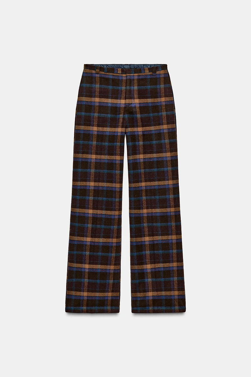 PLAID WOOL BLEND PANTS