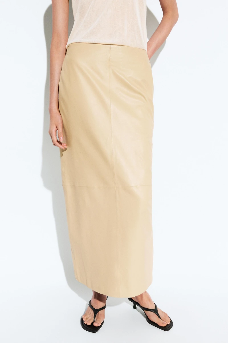 Nappa leather midi skirt