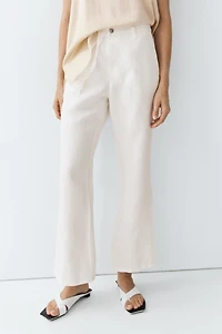 Pantalon flare cropped 100 % lin