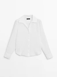 100% linen open collar shirt