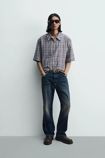PLAID ZIP POLO SHIRT