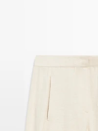 Linen blend suit trousers with button detail