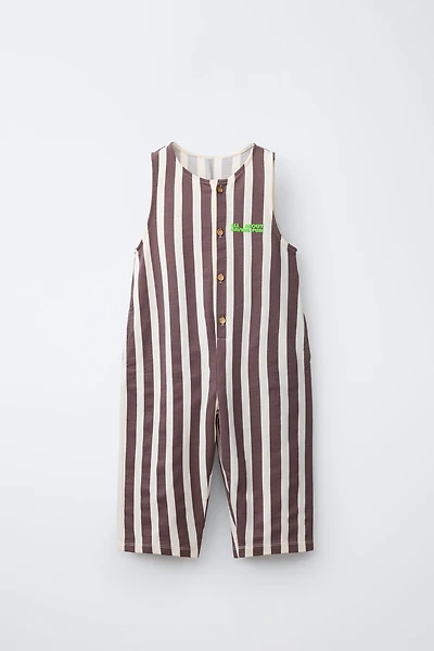 LONG STRIPED OVERALLS WITH EMBOSSED TEXT