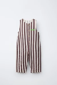 LONG STRIPED OVERALLS WITH EMBOSSED TEXT