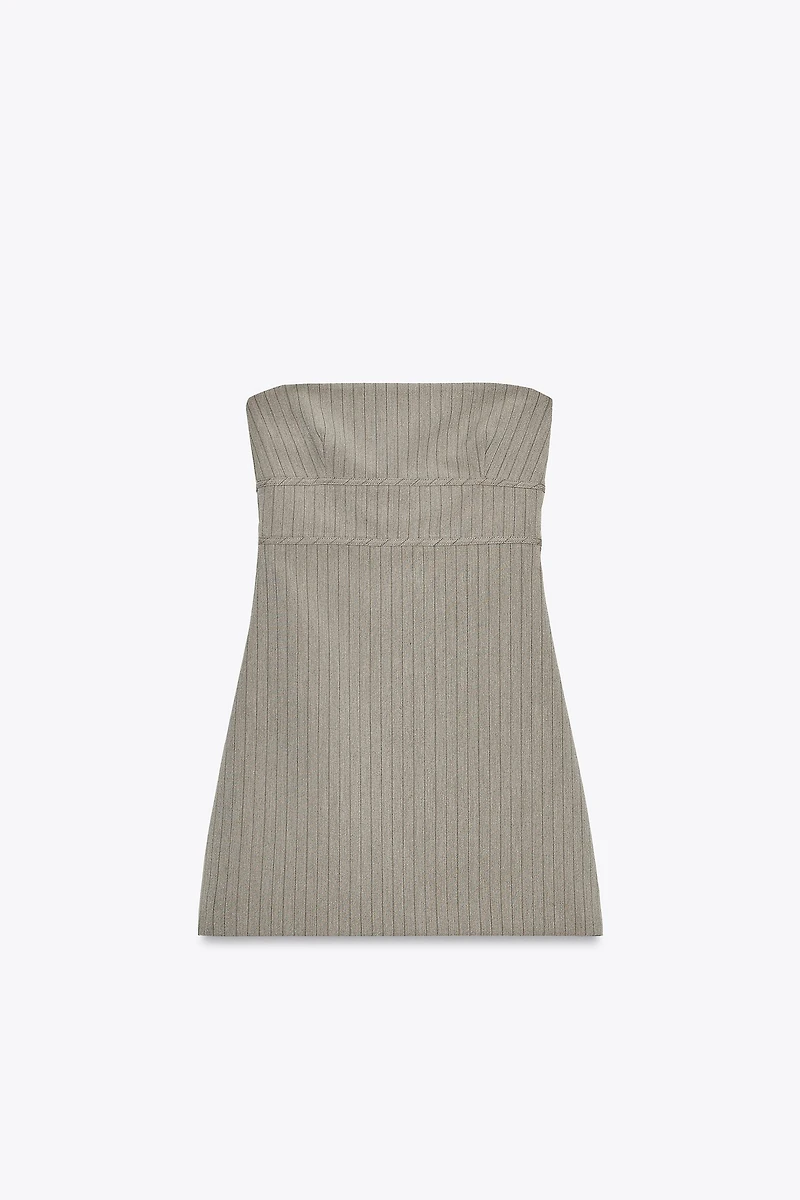 STRAPLESS PINSTRIPE DRESS