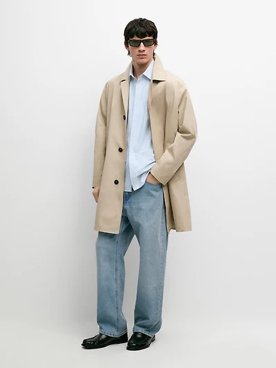 Check cotton trench coat with interior detail