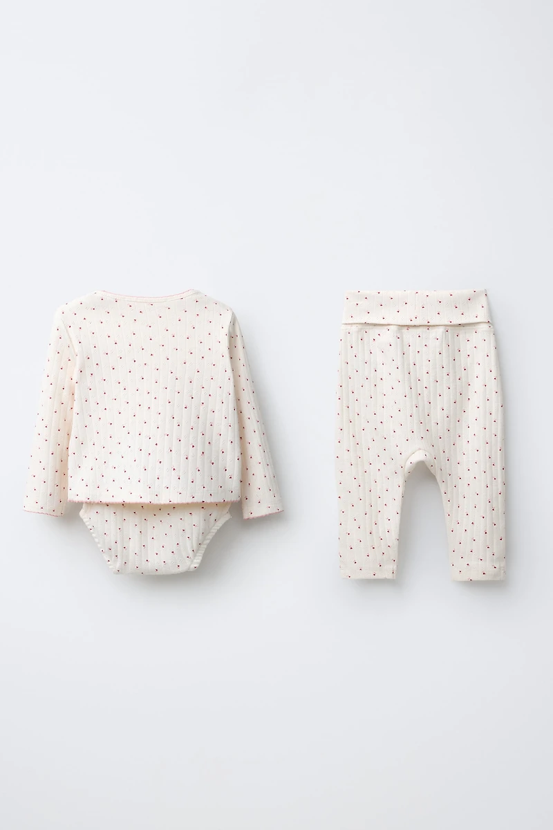 ENSEMBLE VESTE, BODY ET LEGGING À IMPRIMÉ CŒURS