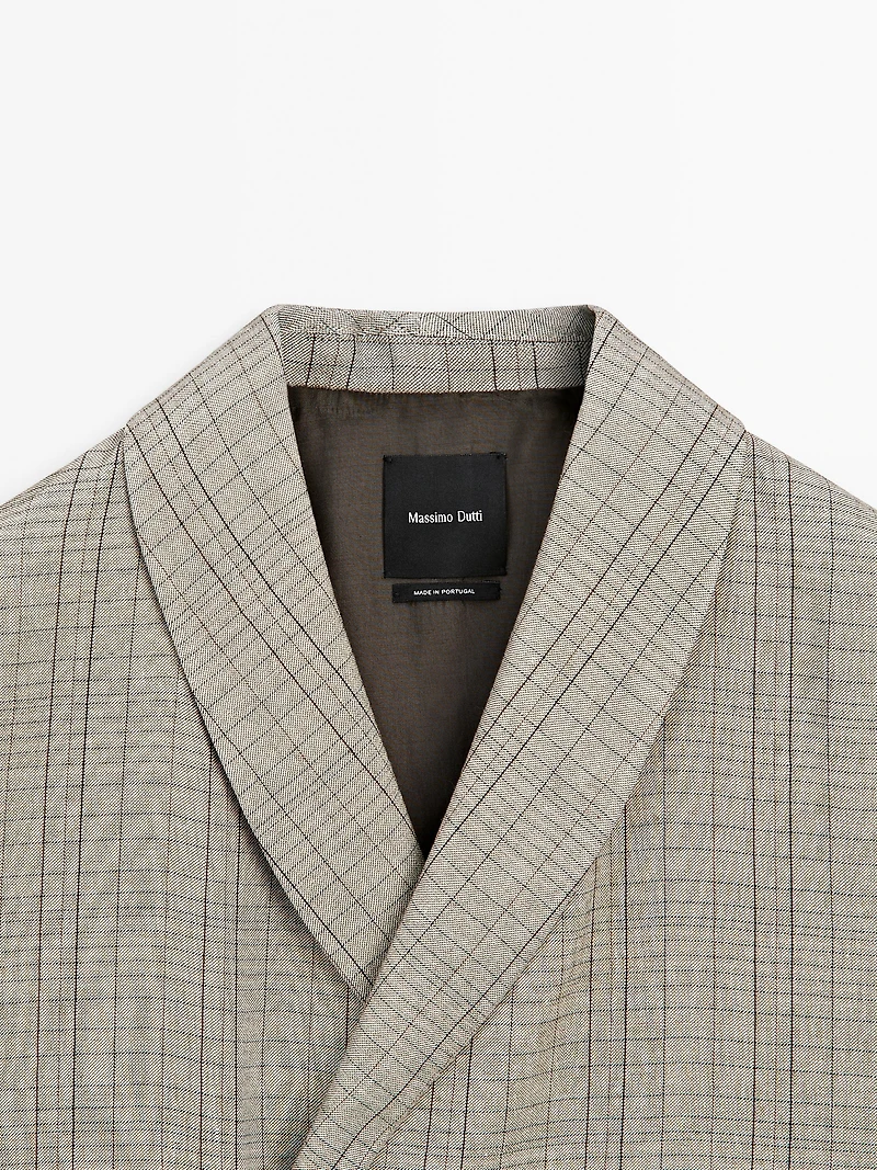 Check print shawl collar blazer