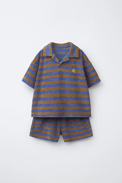 STRIPED TERRYCLOTH POLO AND BERMUDA SET