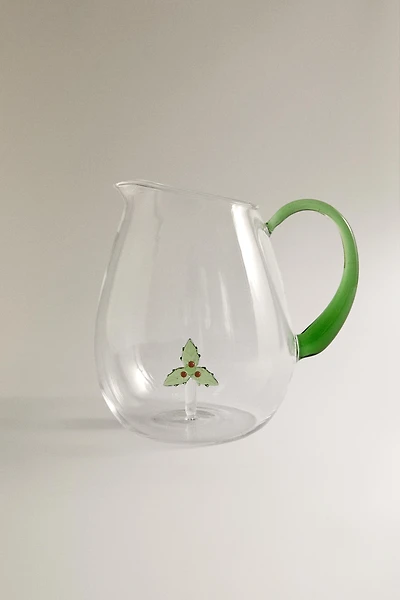 BOROSILICATE GLASS PITCHER WITH CHRISTMAS HOLLY