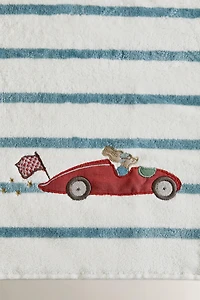 CHILDREN'S STRIPED BATH TOWEL WITH RACING DOG