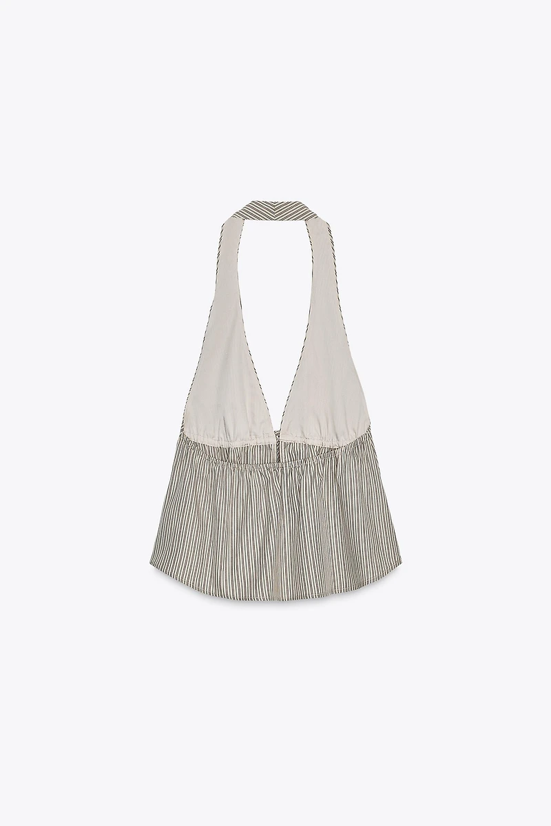 TOP EN POPELINE HALTER RAYÉ