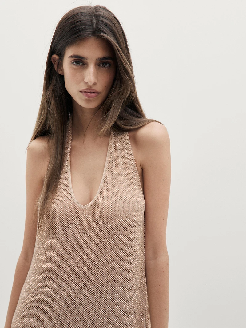 Metallic knit halter top