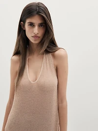 Metallic knit halter top