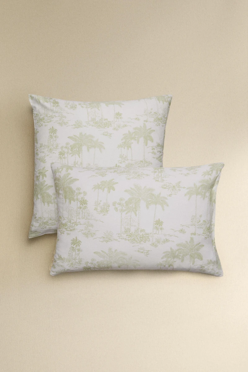 TAIE D’OREILLER SATIN TOILE DE JOUY PALMIERS