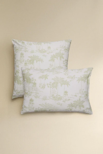 TOILE DE JOUY SATEEN PILLOWCASE WITH PALM TREES