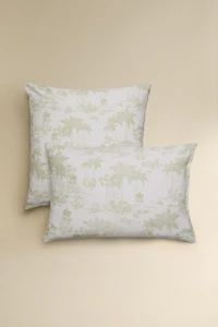 TAIE D’OREILLER SATIN TOILE DE JOUY PALMIERS