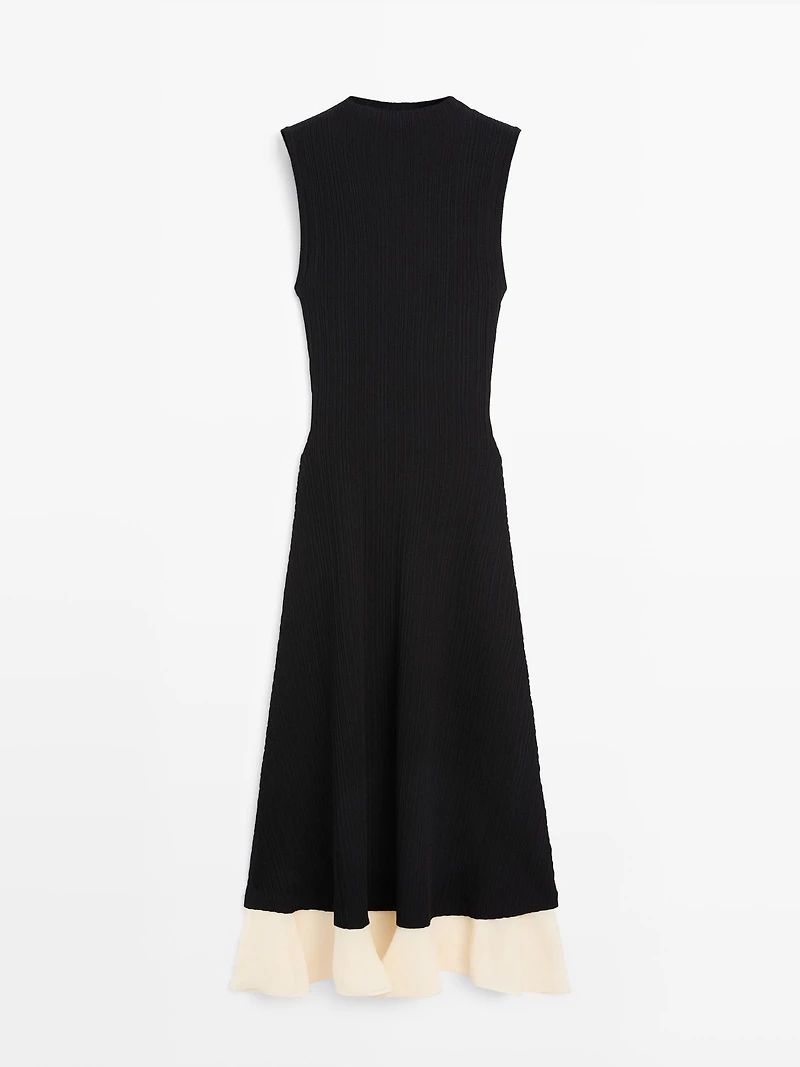 Pleated midi dress with ruffles
