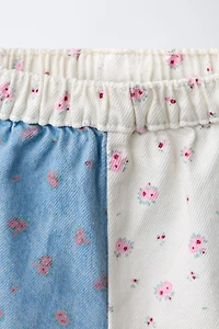 PATCHWORK FLORAL DENIM SHORTS