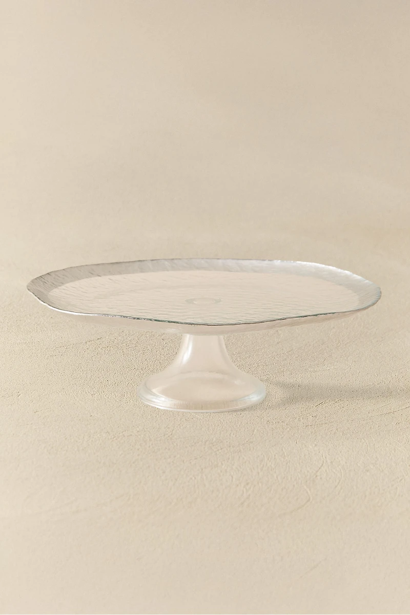 GLASS SERVING DISH WITH RAISED DESIGN AND SILVER EDGE
