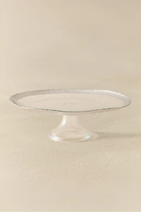 GLASS SERVING DISH WITH RAISED DESIGN AND SILVER EDGE