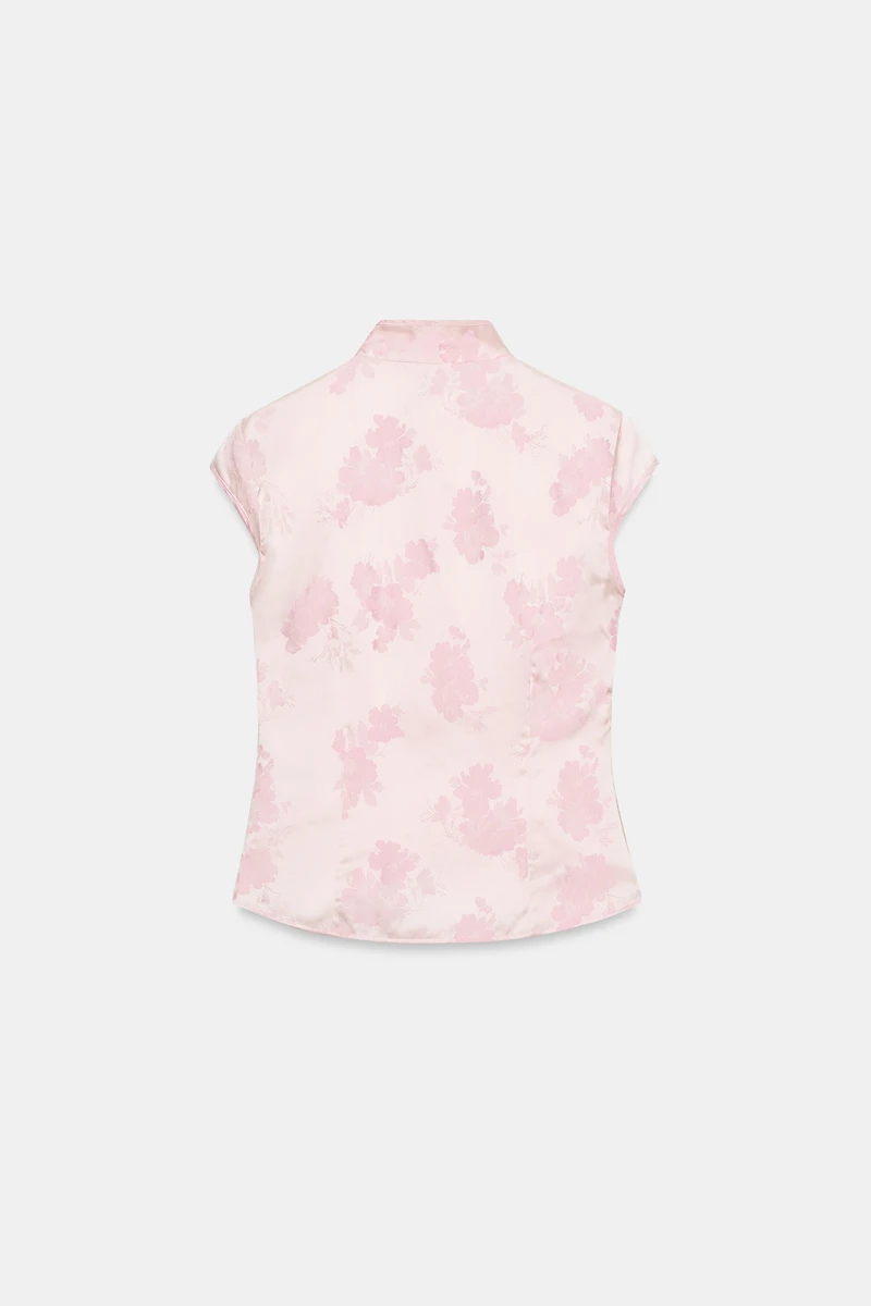 BUTTONED JACQUARD SATIN EFFECT TOP